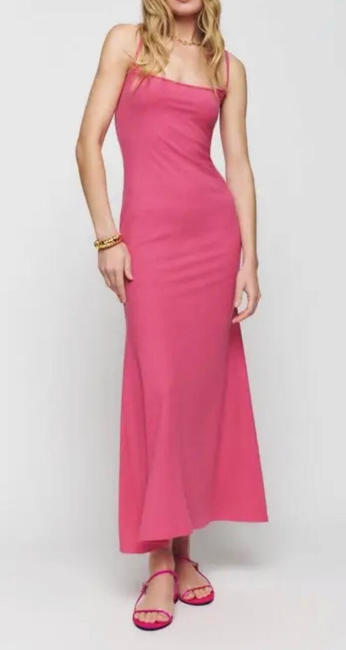 Reformation Maxi Dress Cosmo Sleeveless Rib-knit Snapdragon Pink